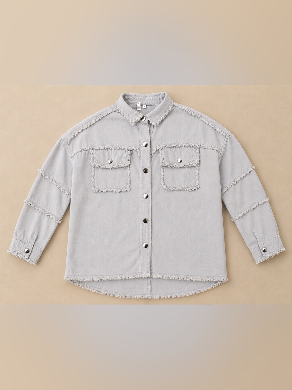 Elan Devan Rock & Roll Oversized Utility Shacket Gray Distressed Cotton Medium - Picture 10 of 16